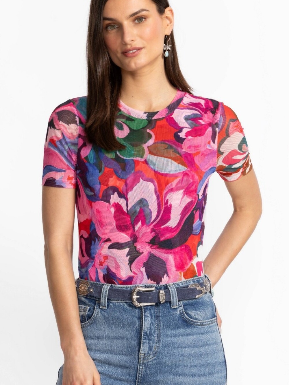💎 Johnny Was JADE Women's Top ELEANOR Mesh Tee Floral